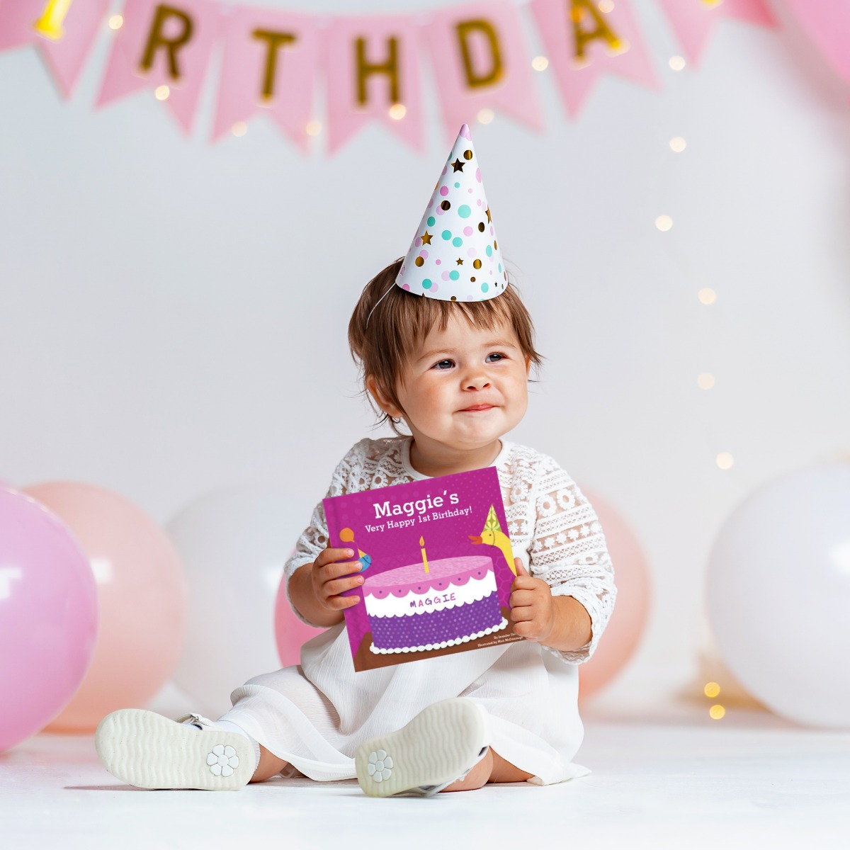 Baby's First Birthday Personalised Board Book - Pink
