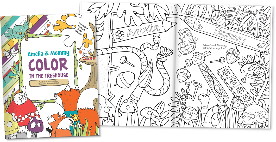 Color in the Treehouse with Me Adult and Child Personalized Coloring Book