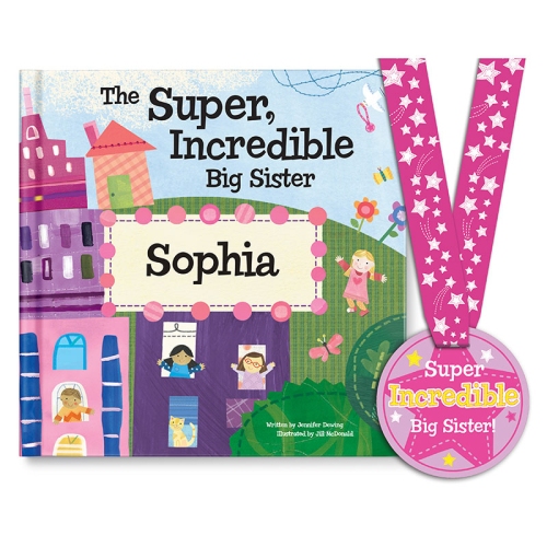 The Super, Incredible Big Sister of Twins Personalized Book and Medal