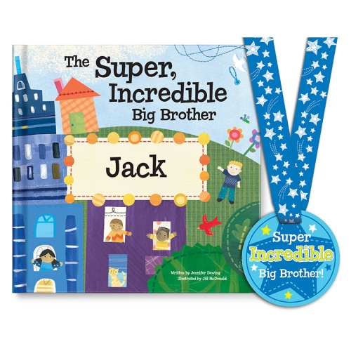 The Super, Incredible Big Brother of Twins Personalised Book and Medal